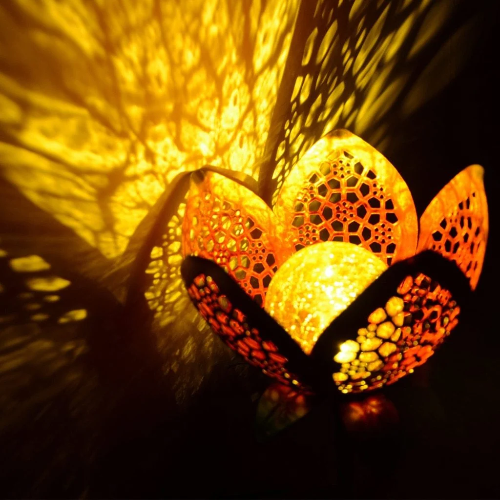 Solar Hollowed Flower Garden Pathway Stake Light in Iron