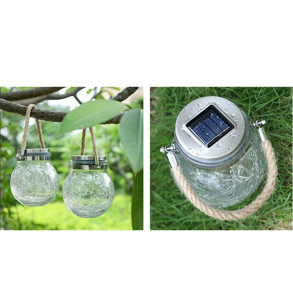 Lámpara colgante de jardín moderna con tarro de cristal redondo y guirnalda de luces LED