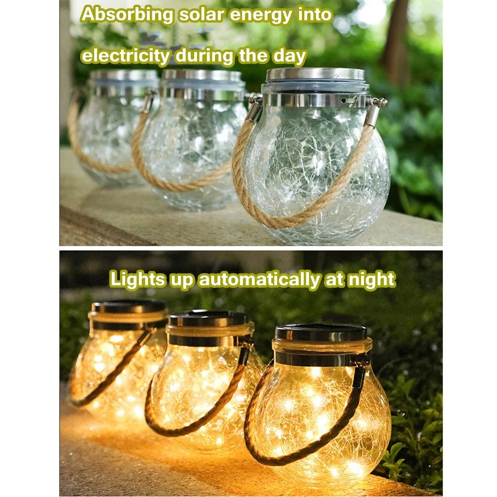 Lámpara colgante de jardín moderna con tarro de cristal redondo y guirnalda de luces LED