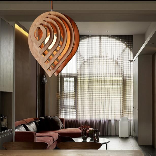 Indre Art Deco Modern Drop Pendant Light in Varnished Wood