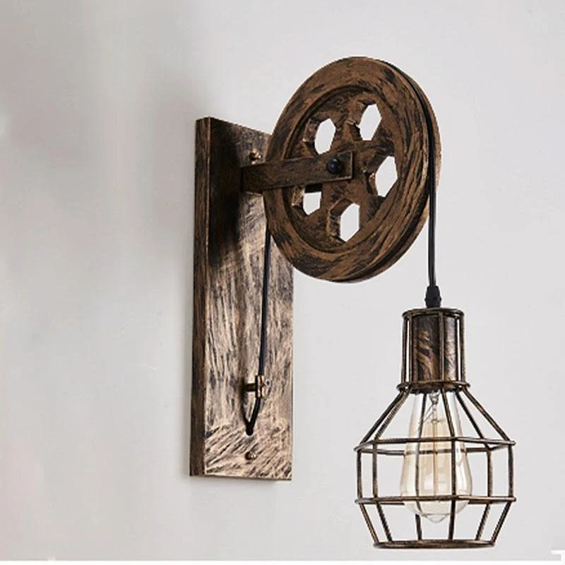 Lampe murale à poulie style industriel vintage en fer plated