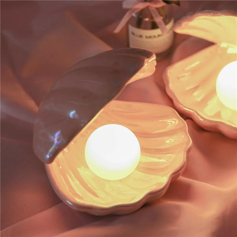 Sirenita Pearl and Shell Desk Lamp, Hand Painted Ceramic Light