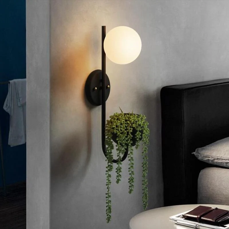 Hiram Modern Nordic Wall Mounted Planter Lamp in Painted Iron and Glass