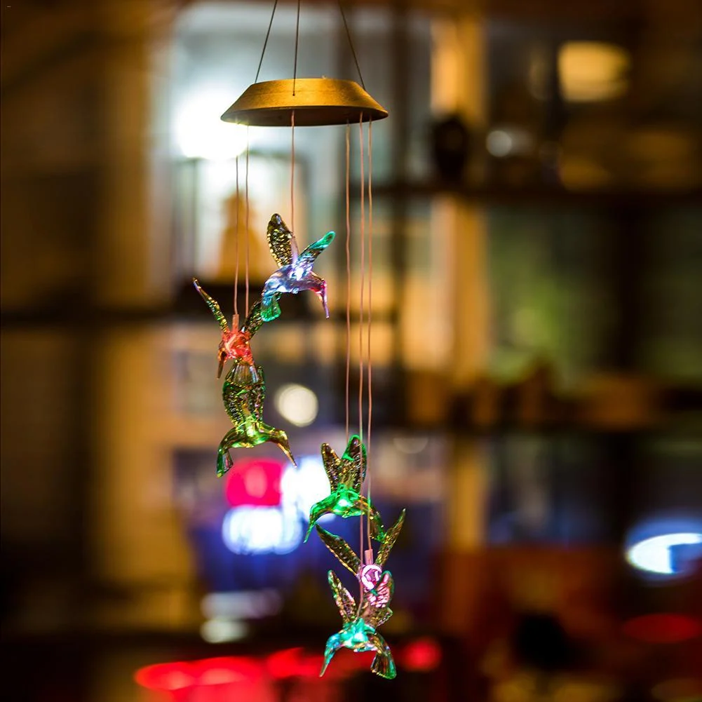 Hummingbird LED Wind Chime with 6 Color Changing Bulbs