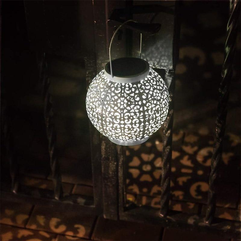 Bode Round Solar Hanging Shadow Cast Lantern in Stainless Steel