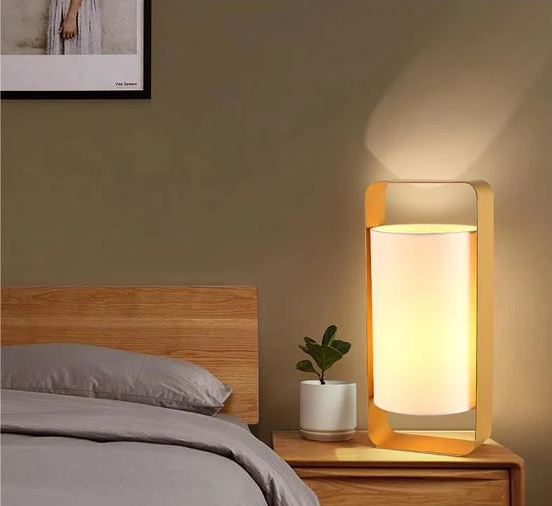 Nate moderne flydende lanterne-skrivebordslampe i metal og tekstil