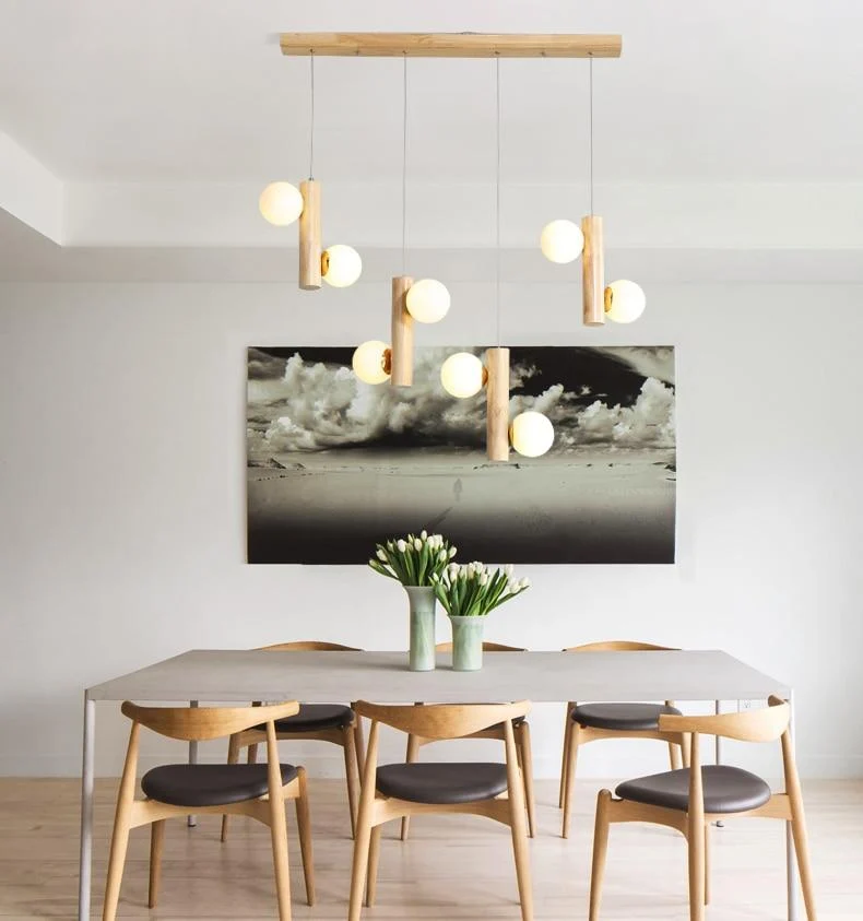 Prescott Modern Wooden Bulb Chandelier with Glass and ⟦K0⟧ Base