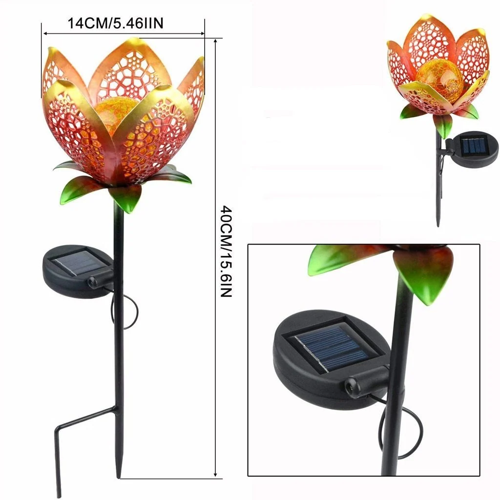 Solar Hollowed Flower Garden Pathway Stake Light in Iron