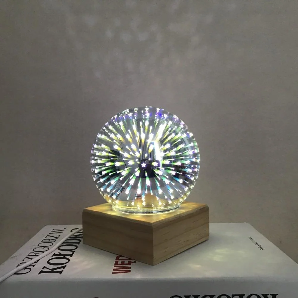 Luminária Noturna Bola de Cristal Art Déco Moderna em Vidro e Madeira