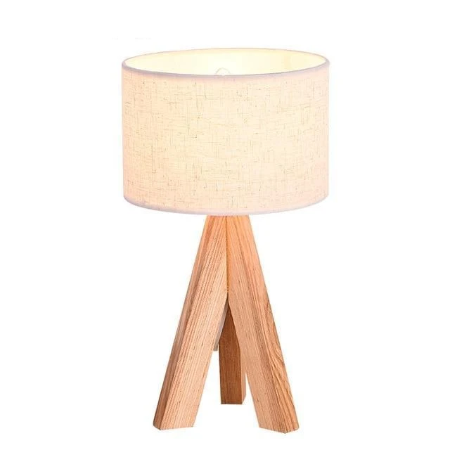 Lizbeth Three Leg Wooden Base Lamp with Fabric Shade and LED Bulb