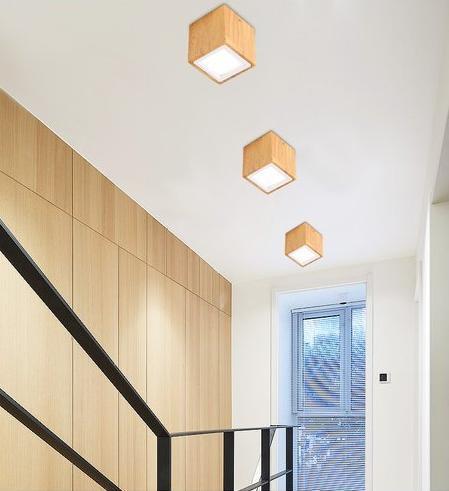 Nowoczesna skandynawska lampa sufitowa LED Dru, drewno i szkło