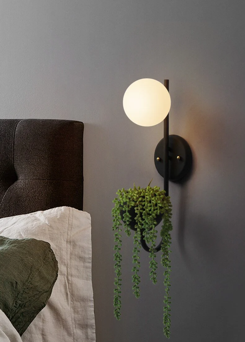 Hiram Modern Nordic Wall Mounted Planter Lamp in Painted Iron and Glass