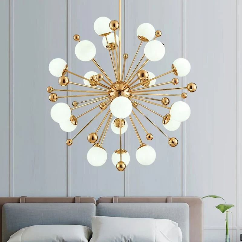 Ari Modern Nordic Art Deco Dandelion Chandelier in Frosted Glass and Iron