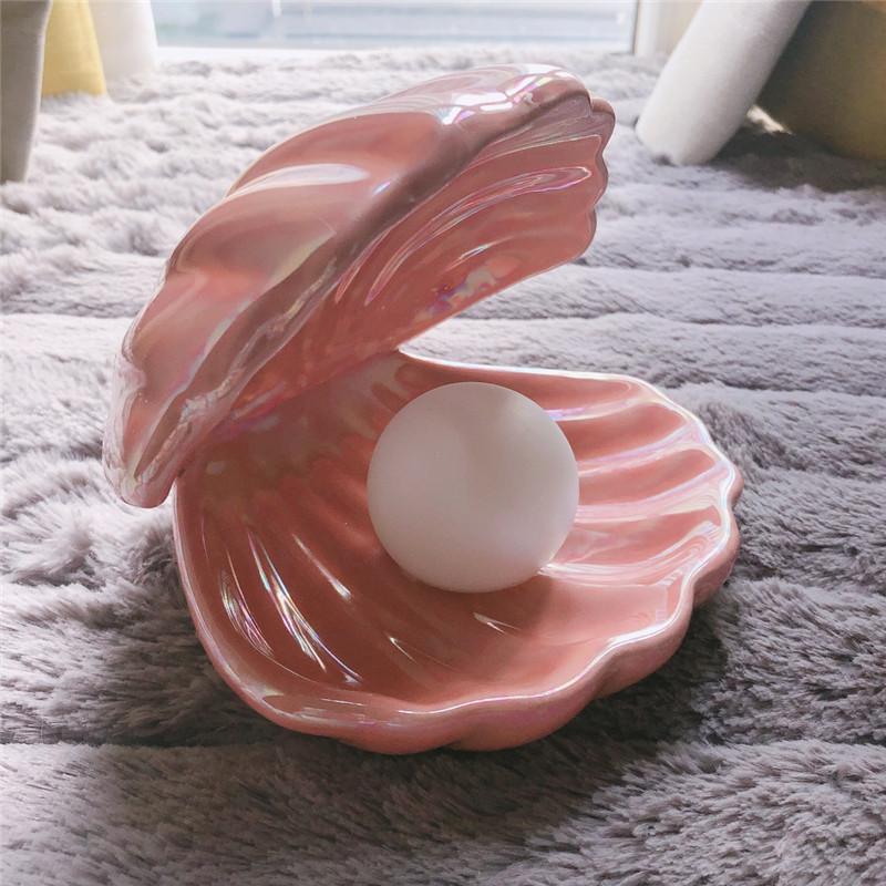 Sirenita Pearl and Shell Desk Lamp, Hand Painted Ceramic Light