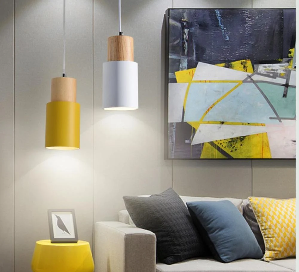 Designer Nordic Hanging Light with Wooden Base and Glass Stone Shade