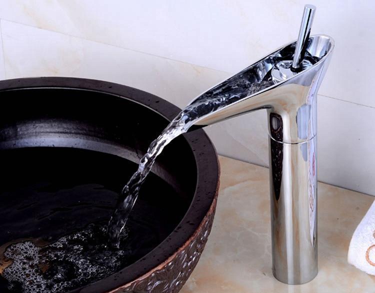 Luxury Oriental Waterfall Faucet in Premium Brass, Single Lever