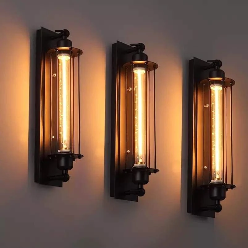 Industriell vintage-bar-vägglampa i förstklassigt järn för inomhusväggar