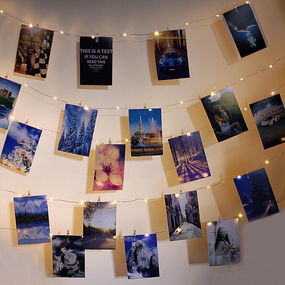 Strung LED Fairy Light String with Photo Clips in Warm White