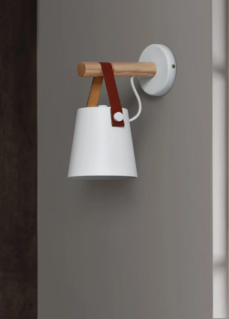 Nordic Hanging Wall Lamp with Iron and Wood Lantern Body