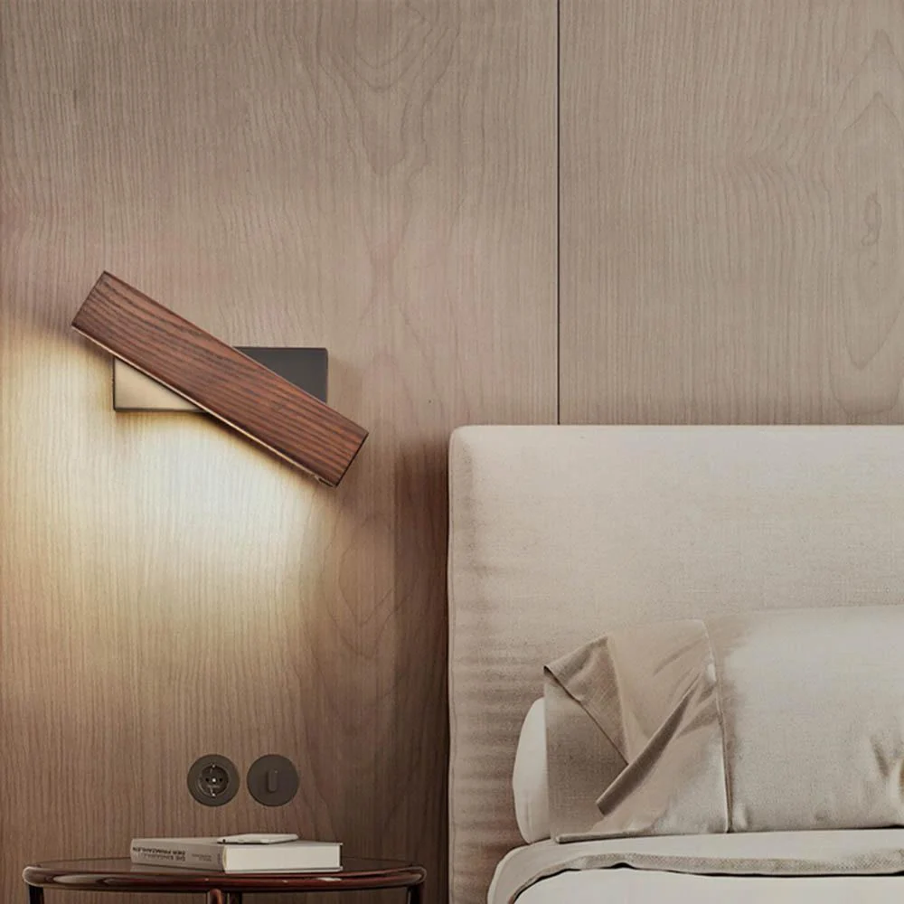 Vera Rotated LED Wall Lamp in Iron and Wood for Angled Lighting