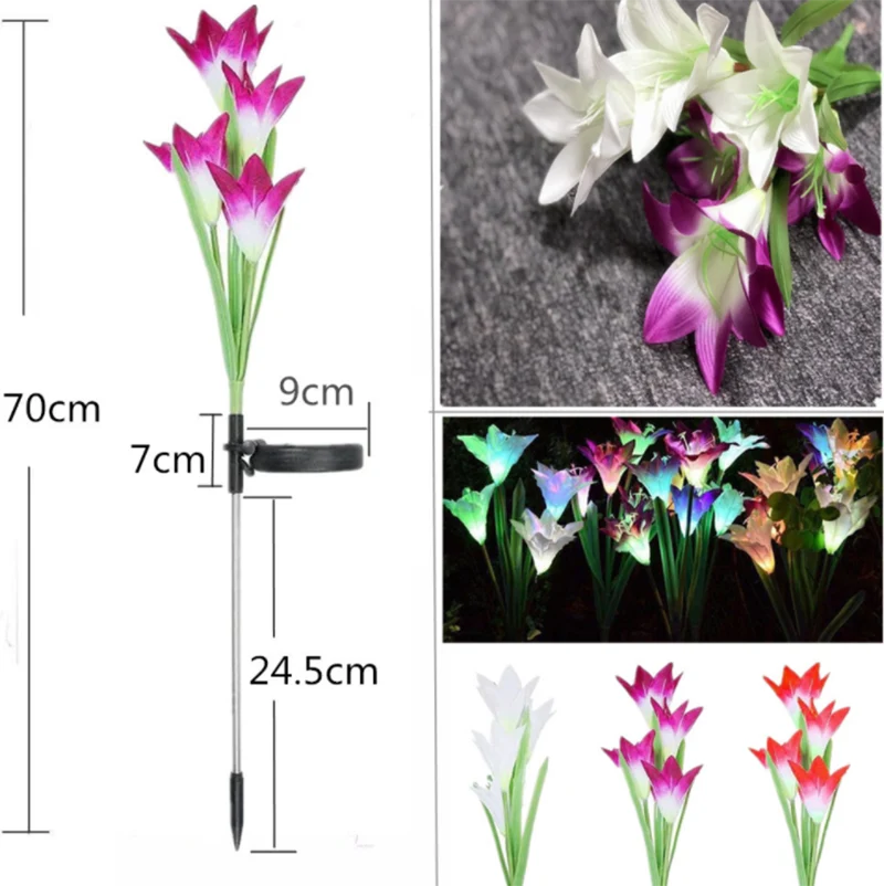 Luces LED de jardín con lirios artificiales de seda