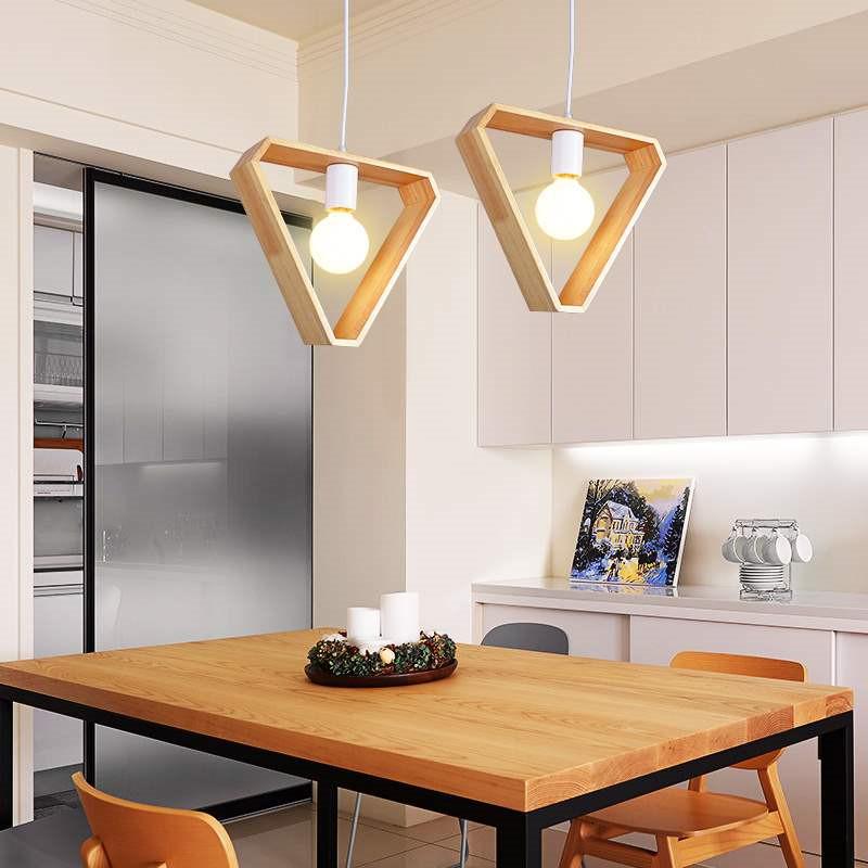 Geometric Hanging Wooden Lights with White Cord for Nordic Interiors