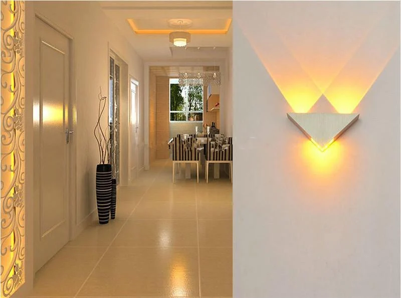 Modern LED Triangle Wall Lamp Made from Aluminum Iron and Crystal