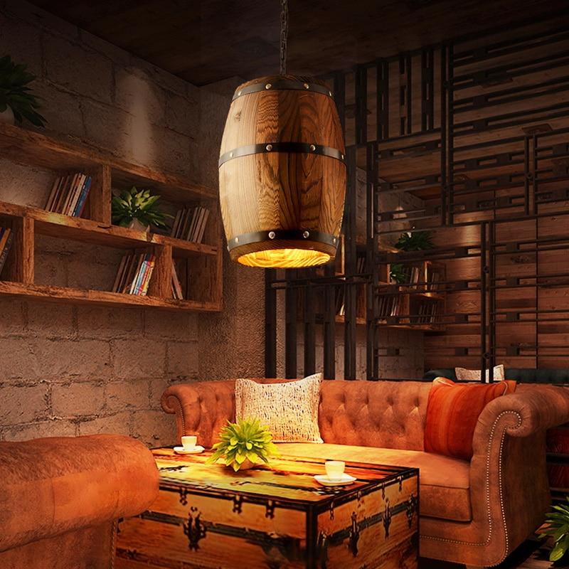 Erato Hanging Wooden Wine Barrel Light for Industrial Vintage Rooms