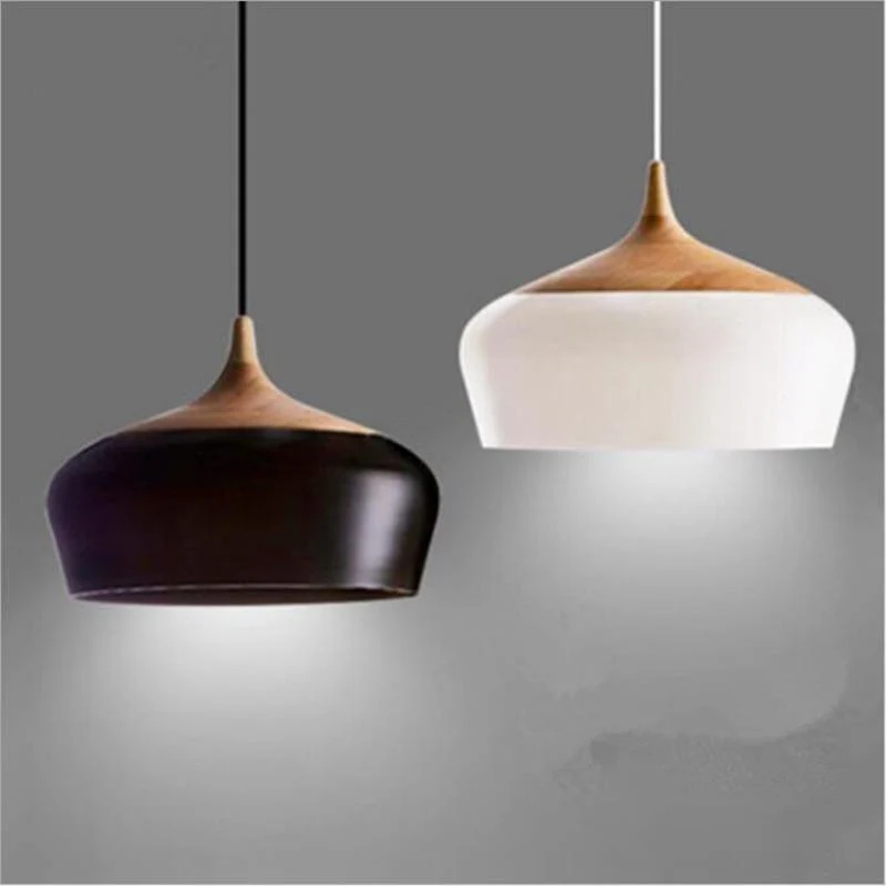 Modern Scandinavisch hanglamp LED in ijzer, hout en acryl