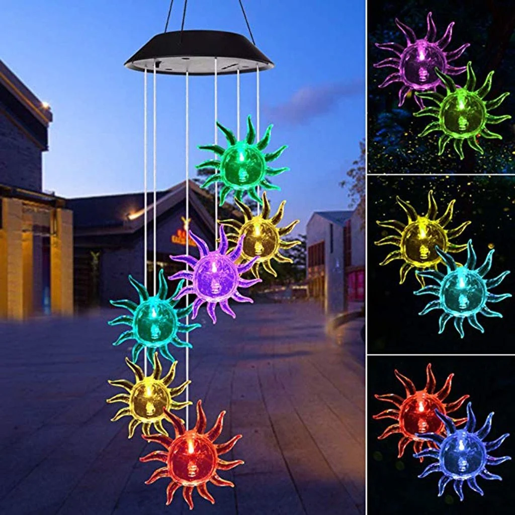 Luzes de sino de vento solar LED para varanda tranquila e iluminada