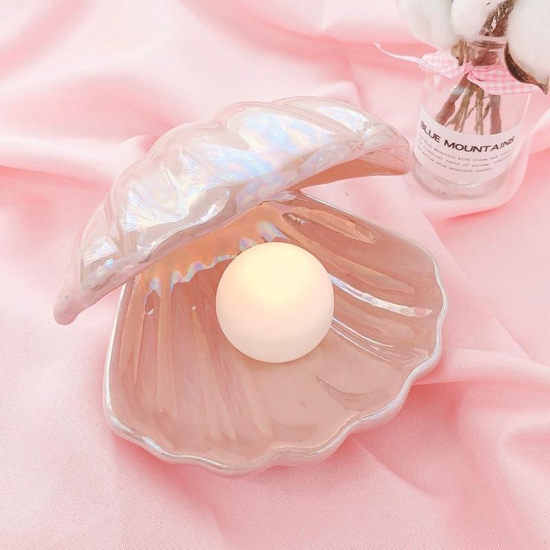 Sirenita Pearl and Shell Desk Lamp, Hand Painted Ceramic Light