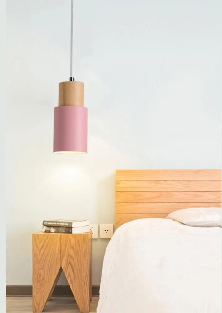 Designer Nordic Hanging Light with Wooden Base and Glass Stone Shade