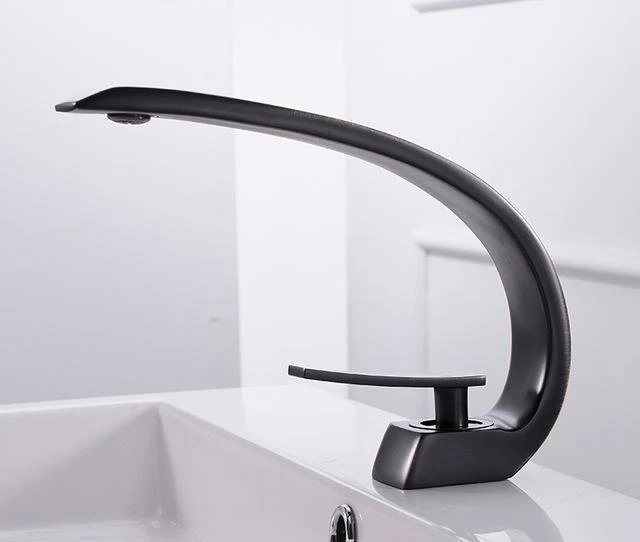 Modern Crane Design Single Handle Basin Faucet in Solid Brass