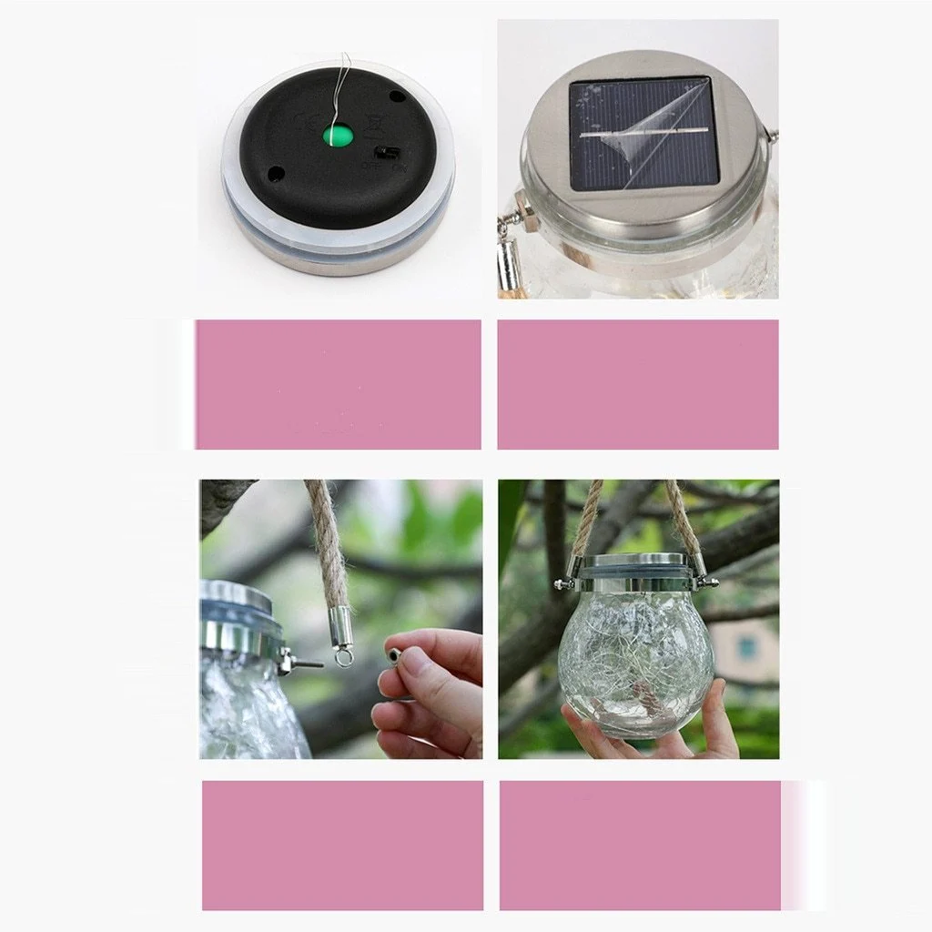 Lámpara colgante de jardín moderna con tarro de cristal redondo y guirnalda de luces LED