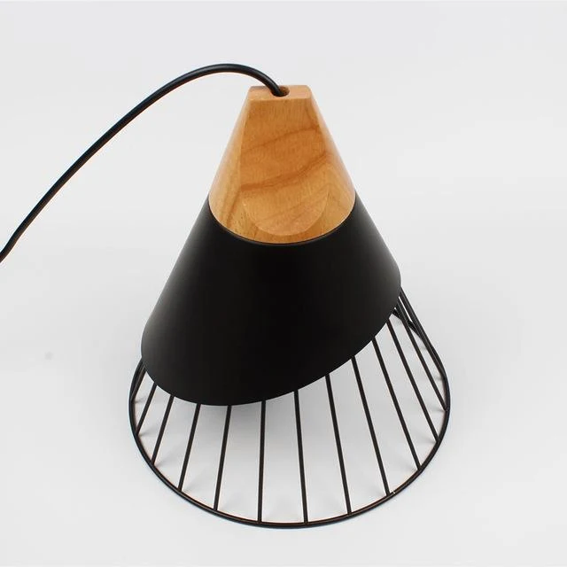 Wooden Base Iron Cage Hanging Nordic Lamp for Home and Restaurant