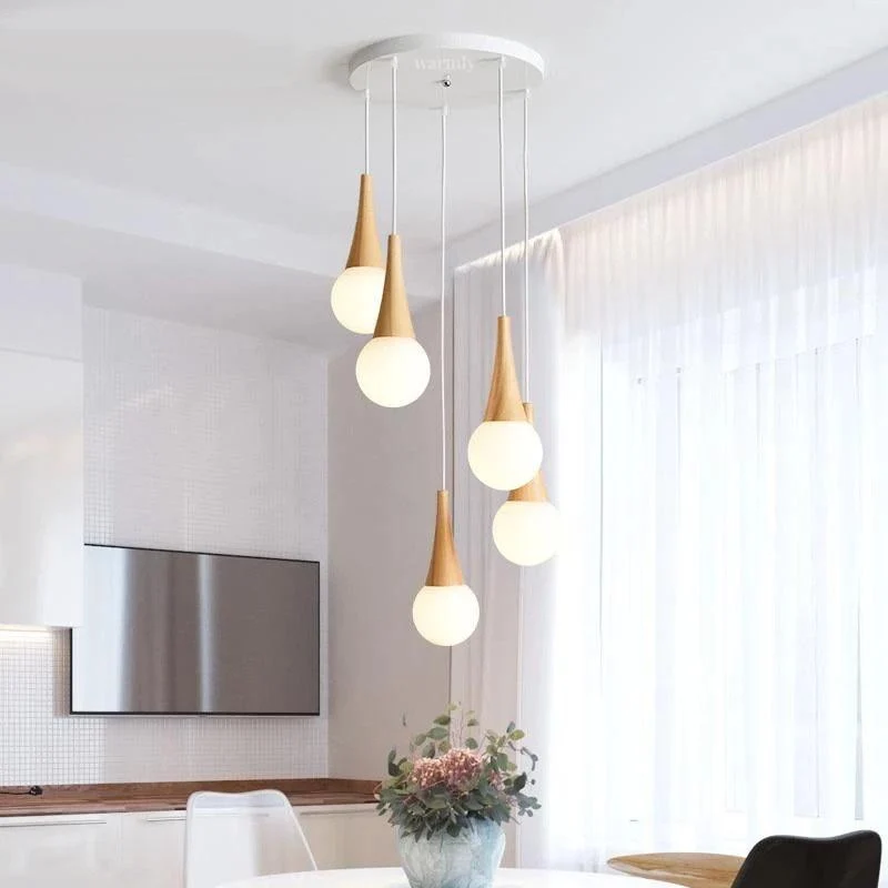 Bryton LED Hanging Lights in Iron, Wood and Glass for Home or Restaurant