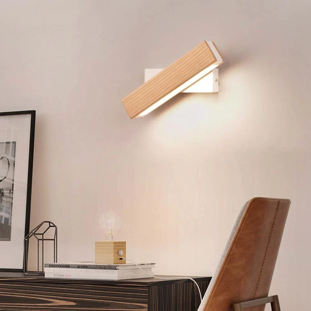 Vera Rotated LED Wall Lamp in Iron and Wood for Angled Lighting