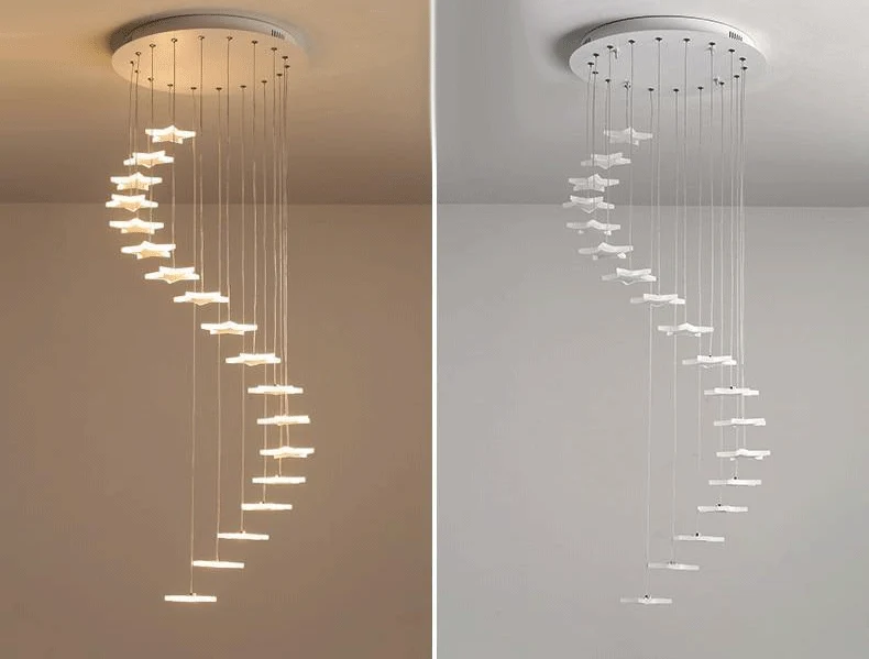 Starlight Hanging Star Chandelier in Clear Glass and Polished Steel