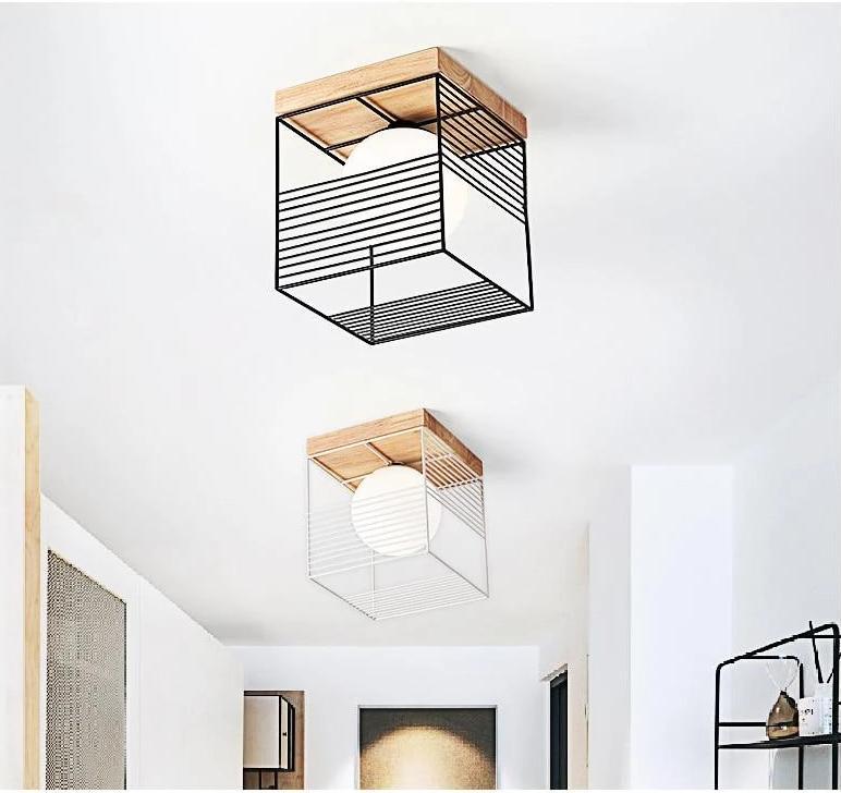 Escher Vintage Cage Ceiling Lights in Rubber Wood and Metal