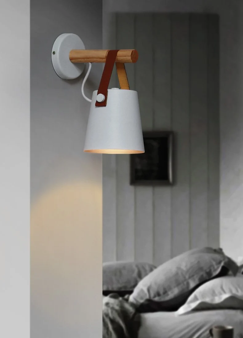 Nordic Hanging Wall Lamp with Iron and Wood Lantern Body