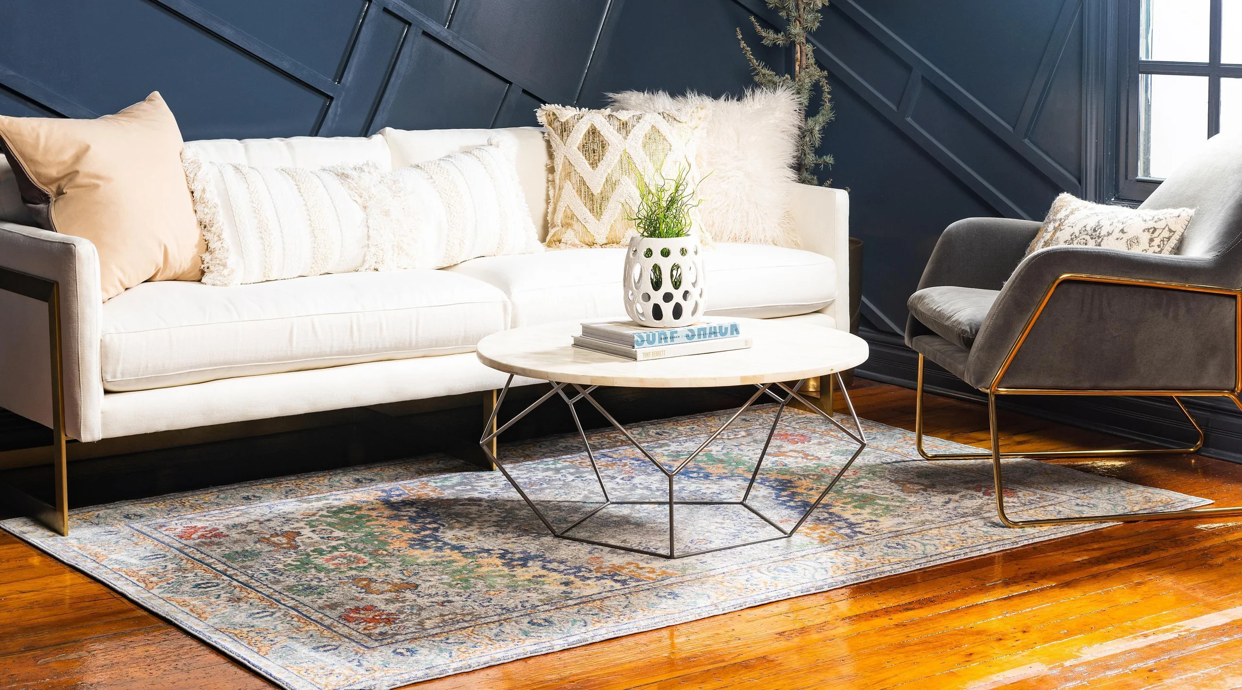 Turner Gray and Blue Vintage Style Area Rug from Unique Loom