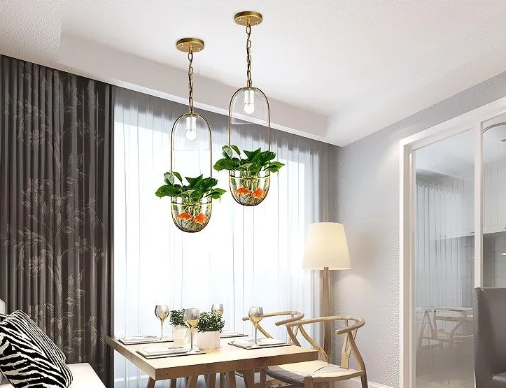Lileas Modern Hanging Planter Lamp in Iron and Glass