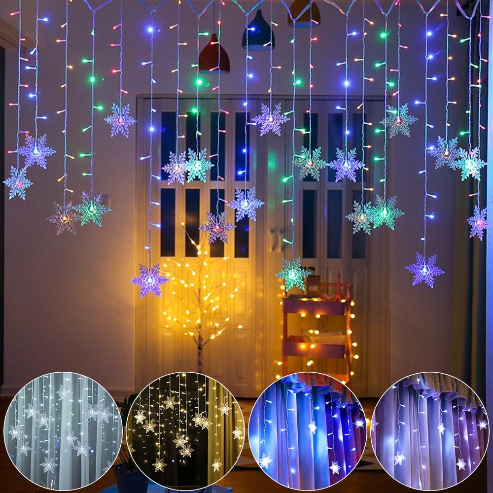 Set van 16 hangende LED-sneeuwvloklampen