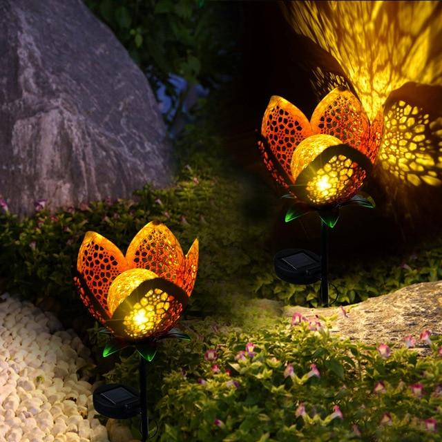 Solar Hollowed Flower Garden Pathway Stake Light in Iron