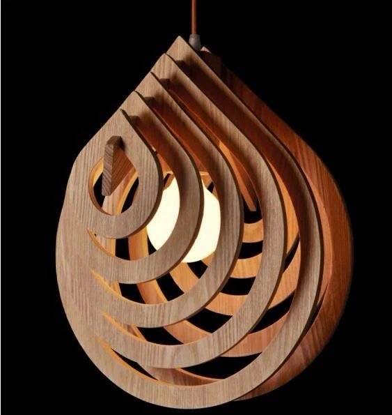 Indre Art Deco Modern Drop Pendant Light i lackad trä