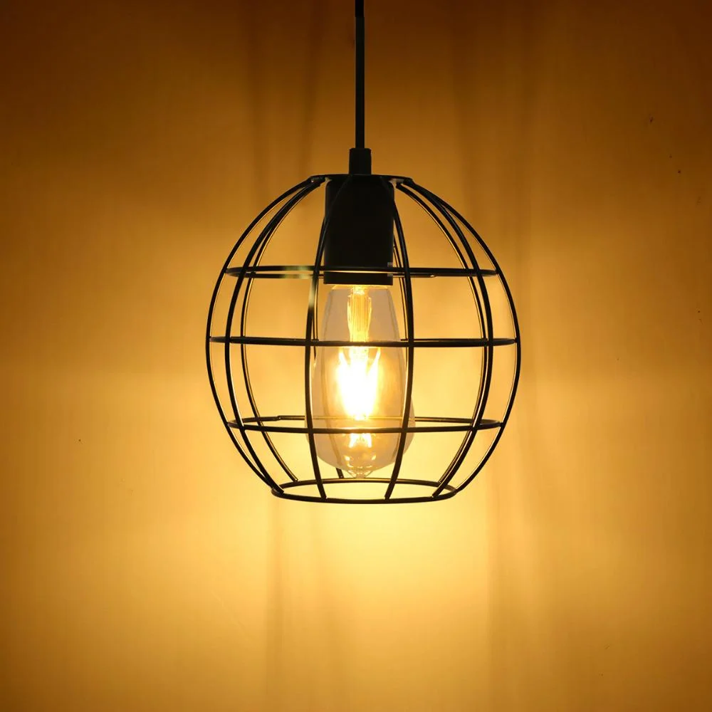 Spherical Hanging Cage Drop Ceiling Light in Black Iron