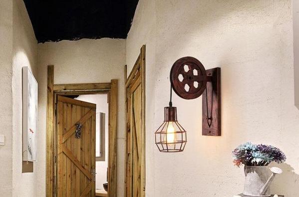 Lampe murale à poulie style industriel vintage en fer plated