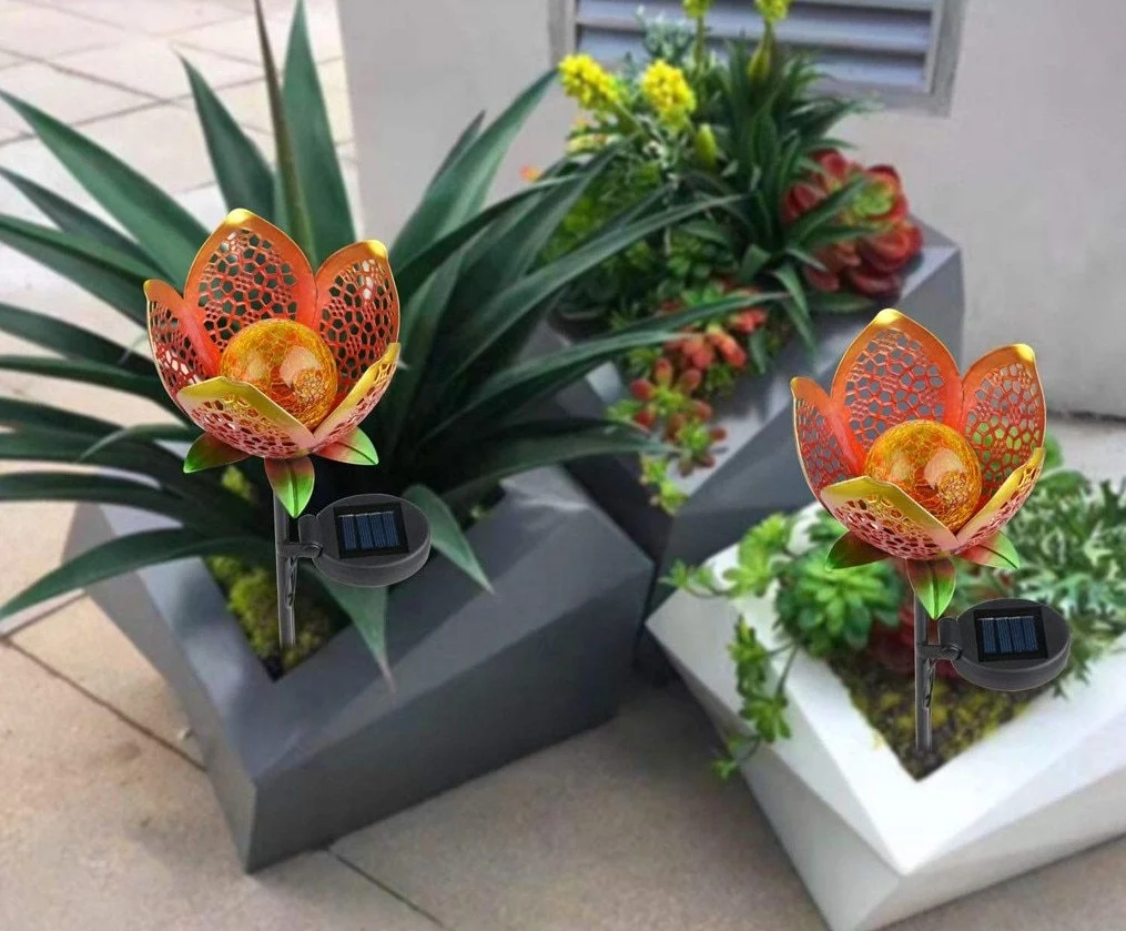 Solar Hollowed Flower Garden Pathway Stake Light in Iron