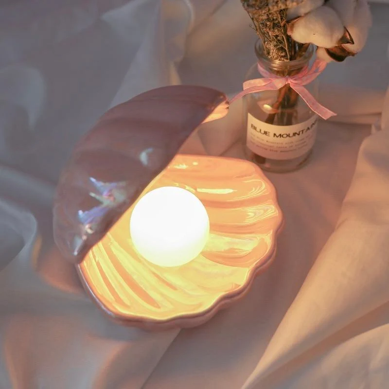 Sirenita Pearl and Shell Desk Lamp, Hand Painted Ceramic Light