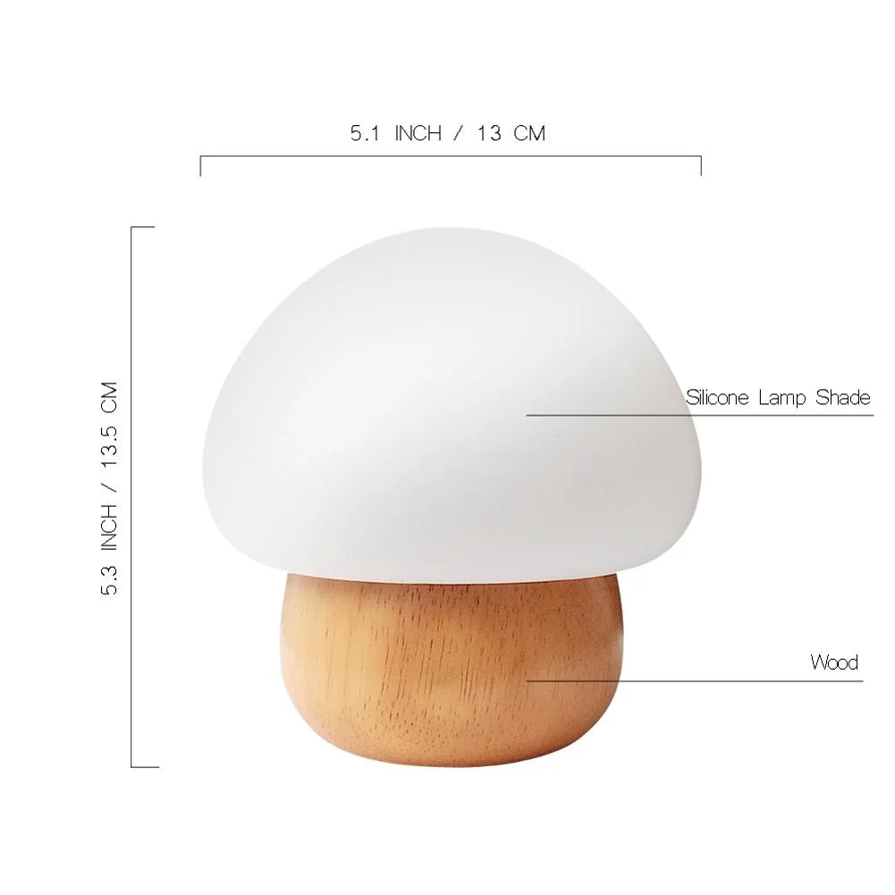 Lámpara de seta Champi con base de madera y control RGB